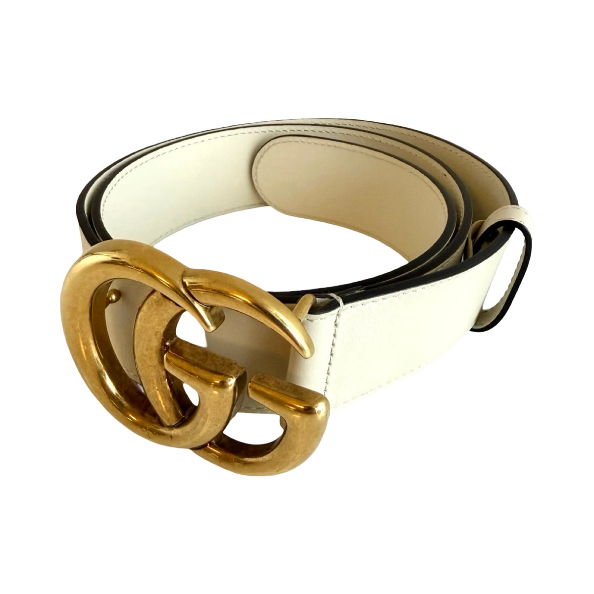 Gucci GG Marmont Cream Leather Wide Belt 85/34 | FOMO