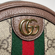 Gucci- Ophidia GG Coated Canvas Mini Round Brown Leather Backpack
