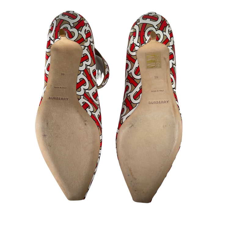 Burberry - Muliti TB Monogram Leather Kitten Heels w/Ankle Strap