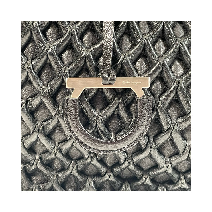 Salvatore Ferragamo - Black Woven Leather Top Handle Shoulder Bag