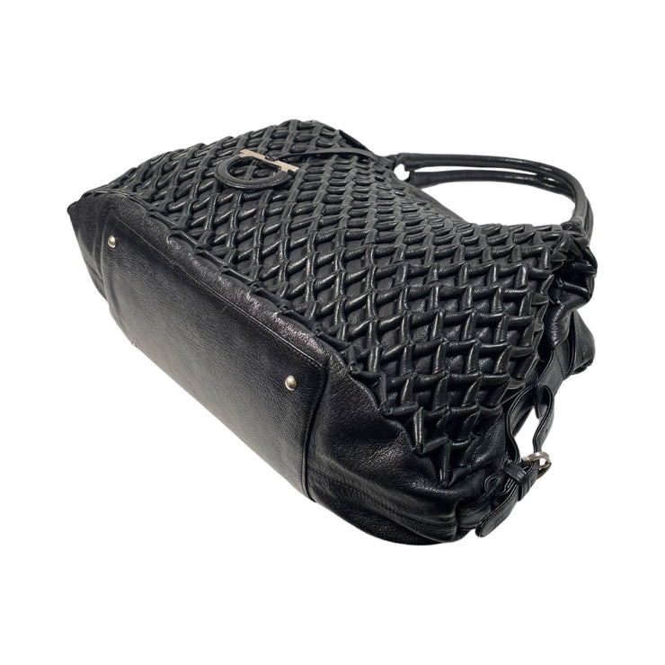 Salvatore Ferragamo - Black Woven Leather Top Handle Shoulder Bag