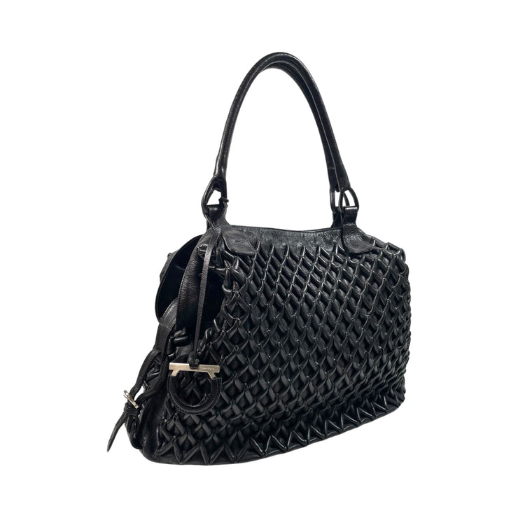 Salvatore Ferragamo - Black Woven Leather Top Handle Shoulder Bag