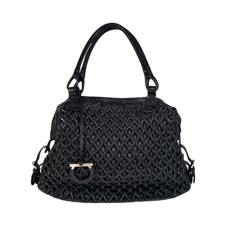 Salvatore Ferragamo - Black Woven Leather Top Handle Shoulder Bag