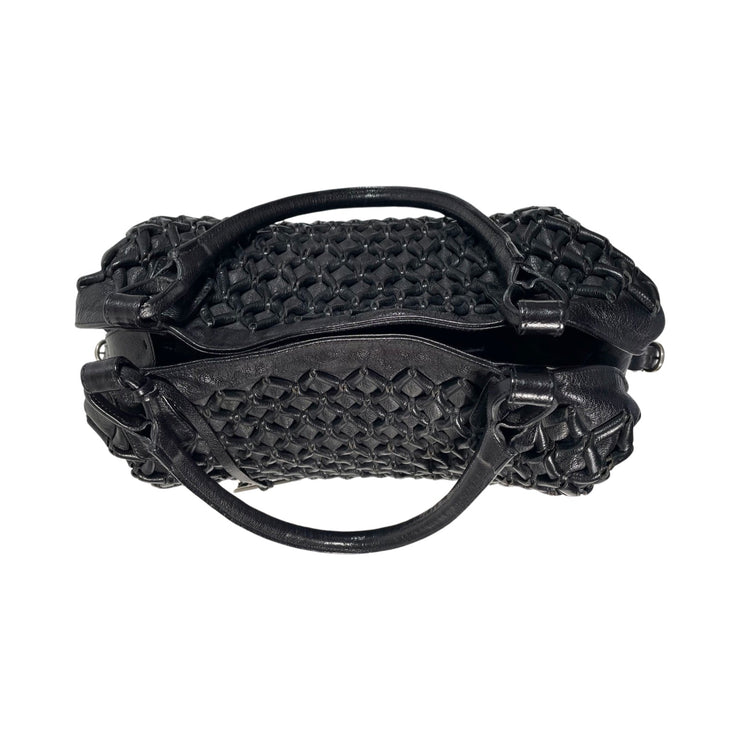 Salvatore Ferragamo - Black Woven Leather Top Handle Shoulder Bag