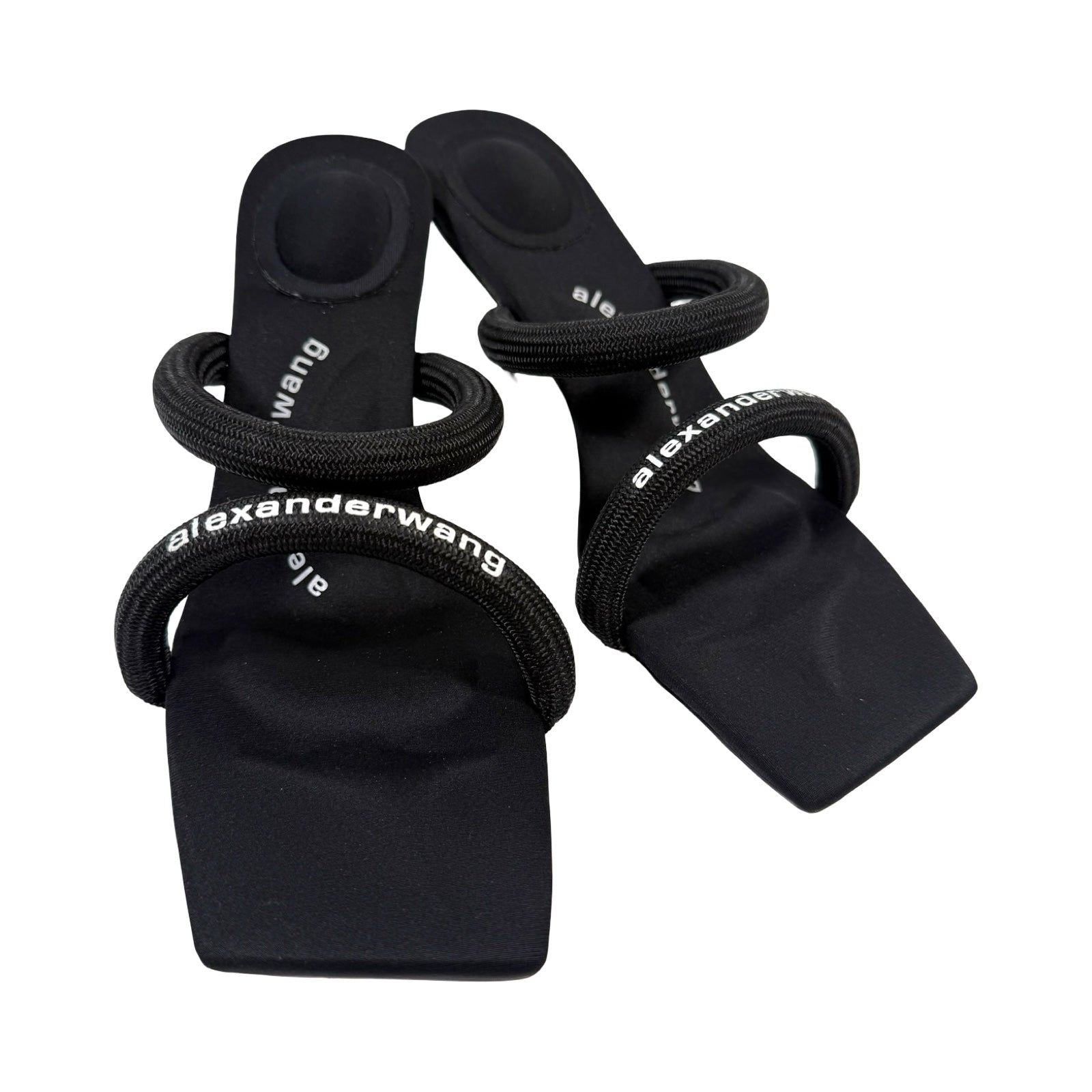 Alexander Wang Black Julie Tubular Logo Heeled Mule Sandals