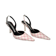 Alexander Wang - Pink Gingham Leather Grace Slingback Pumps 38