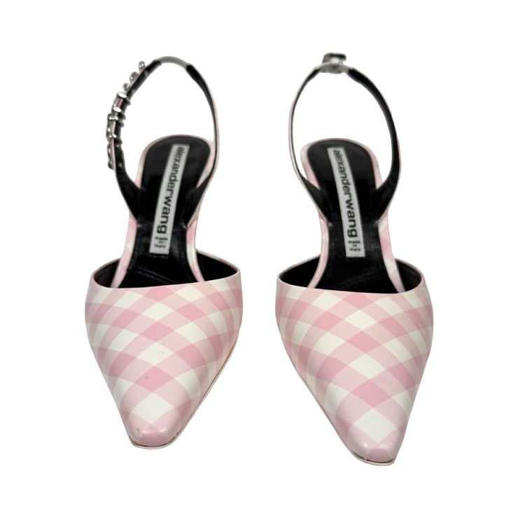 Alexander Wang - Pink Gingham Leather Grace Slingback Pumps 38
