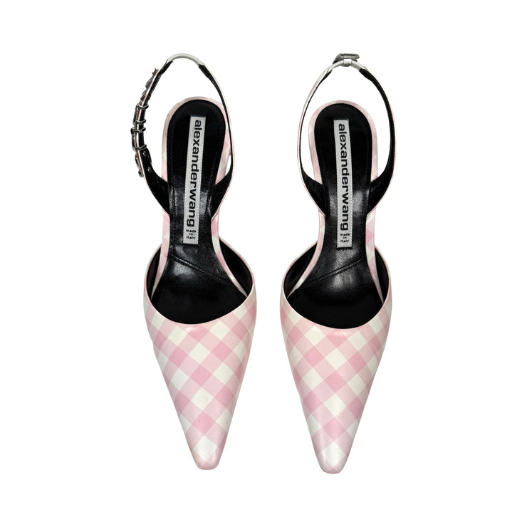 Alexander Wang - Pink Gingham Leather Grace Slingback Pumps 38