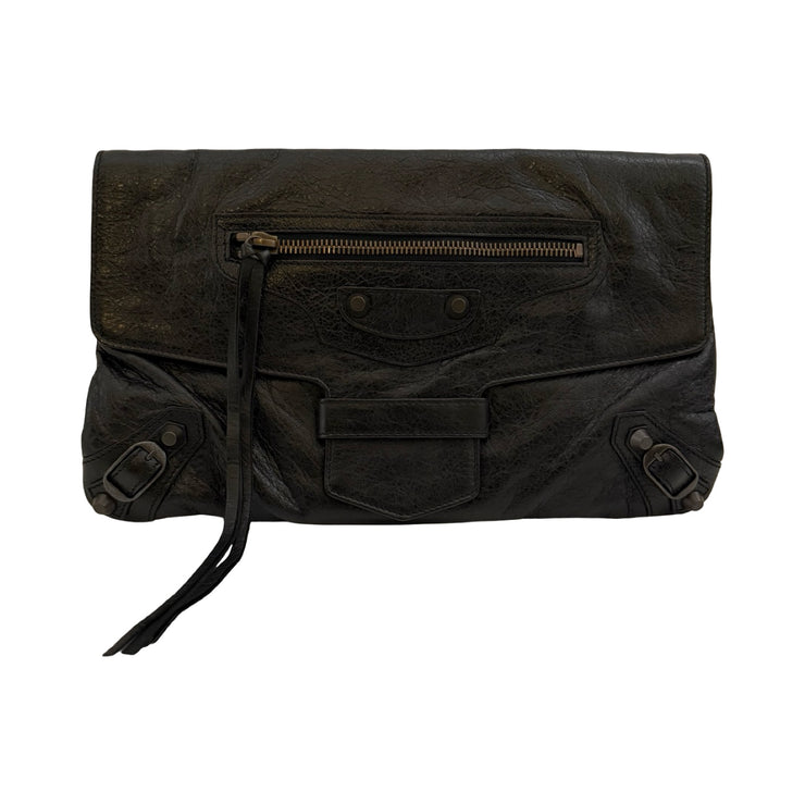 Balenciaga Arena Black Leather City Clutch | FOMO Rochester