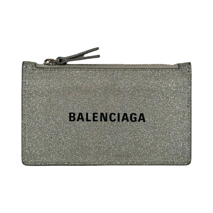 Balenciaga - Silver Sparkle Zip Card Holder