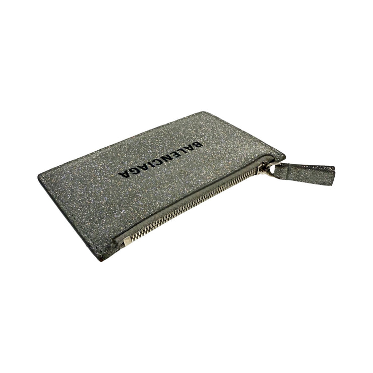 Balenciaga - Silver Sparkle Zip Card Holder