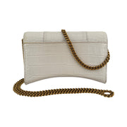 Balenciaga - White Croc Embossed Leather Hour Glass Wallet On Chain