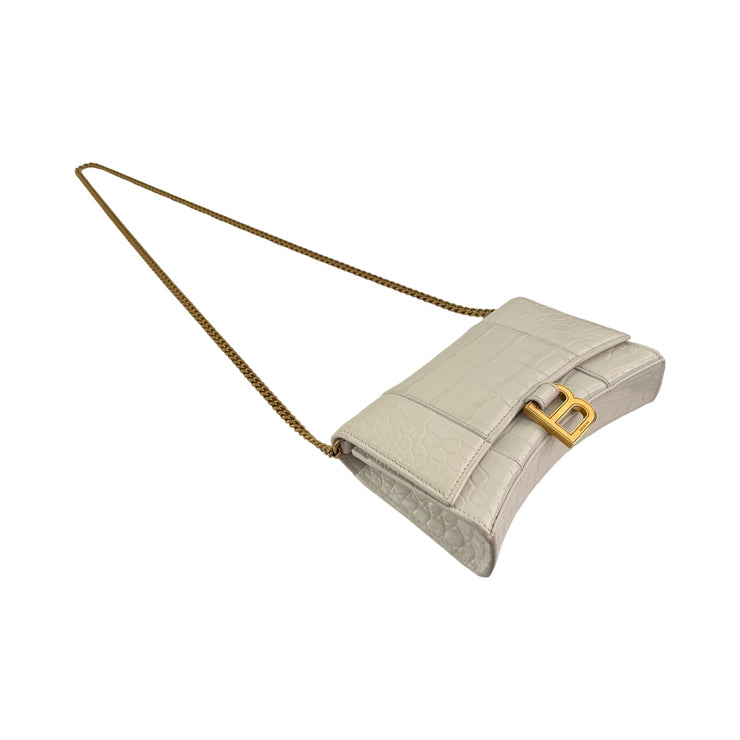 Balenciaga - White Croc Embossed Leather Hour Glass Wallet On Chain