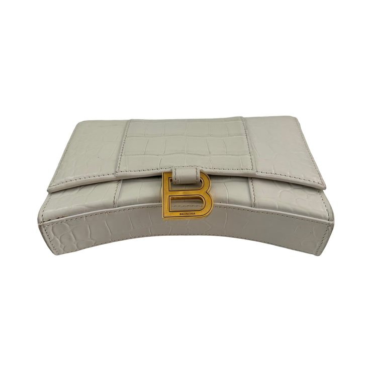 Balenciaga - White Croc Embossed Leather Hour Glass Wallet On Chain