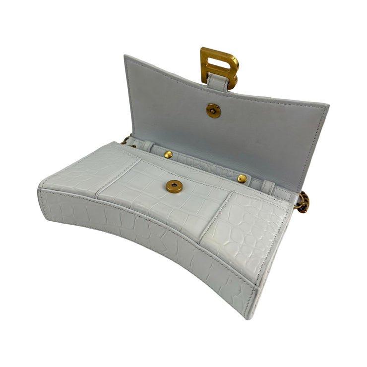 Balenciaga - White Croc Embossed Leather Hour Glass Wallet On Chain