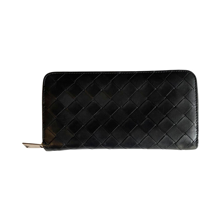Bottega Veneta - Black & Green Maxi Intrecciato Long Zip Wallet
