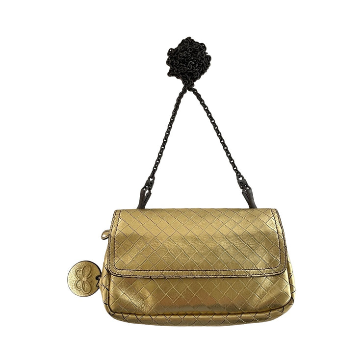 Bottega Veneta - Gold Nappa Leather Intrecciato Expandable Crossbody