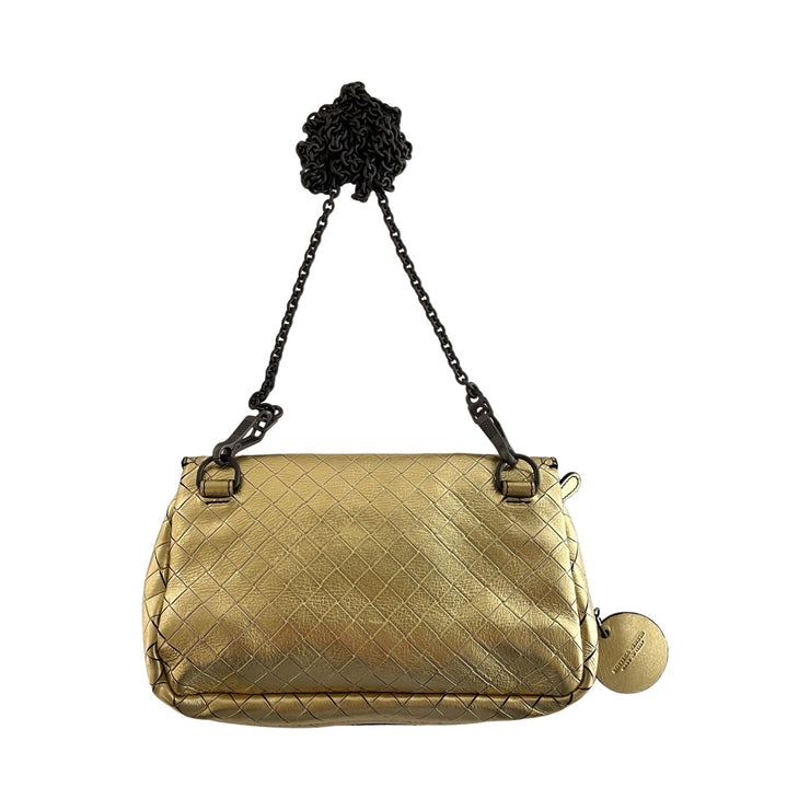 Bottega Veneta - Gold Nappa Leather Intrecciato Expandable Crossbody