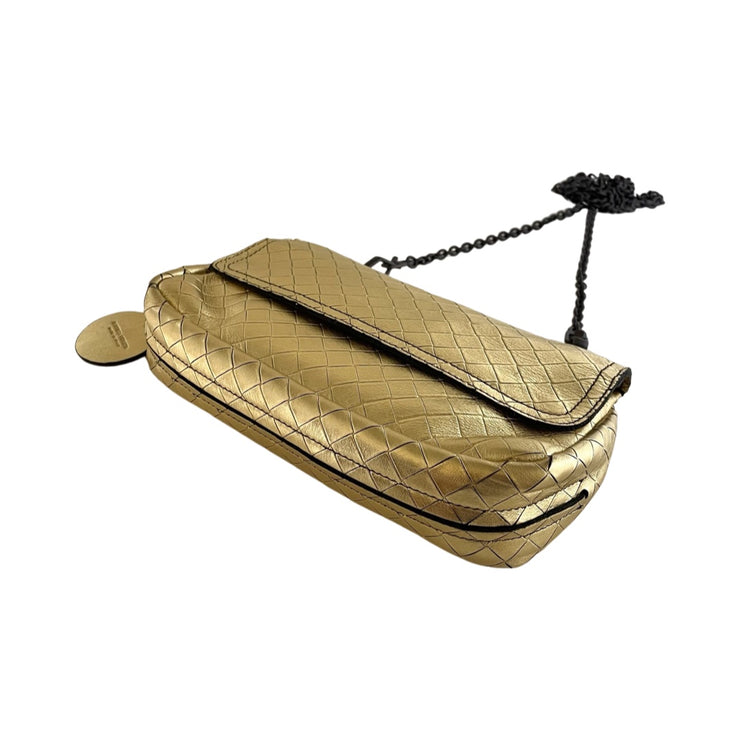 Bottega Veneta - Gold Nappa Leather Intrecciato Expandable Crossbody