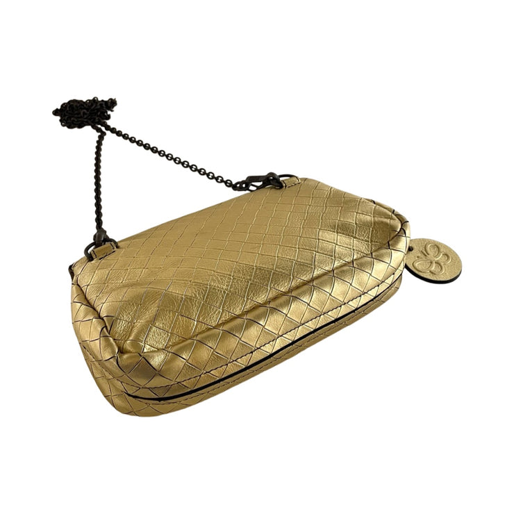 Bottega Veneta - Gold Nappa Leather Intrecciato Expandable Crossbody