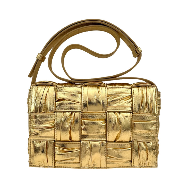Bottega Veneta - Metallic Gold Plisse Intrecciato Cassette Bag