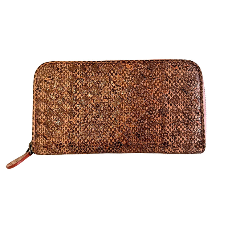 Bottega Veneta - Pink Python Intrecciato Long Zip Wallet
