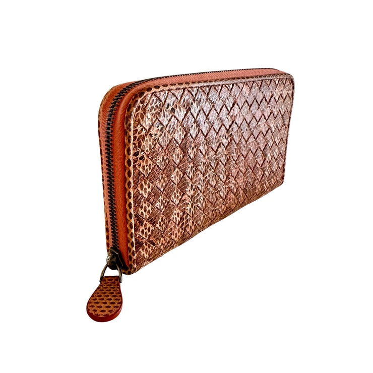 Bottega Veneta - Pink Python Intrecciato Long Zip Wallet