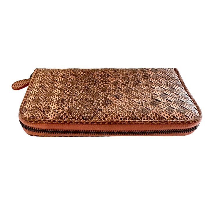 Bottega Veneta - Pink Python Intrecciato Long Zip Wallet
