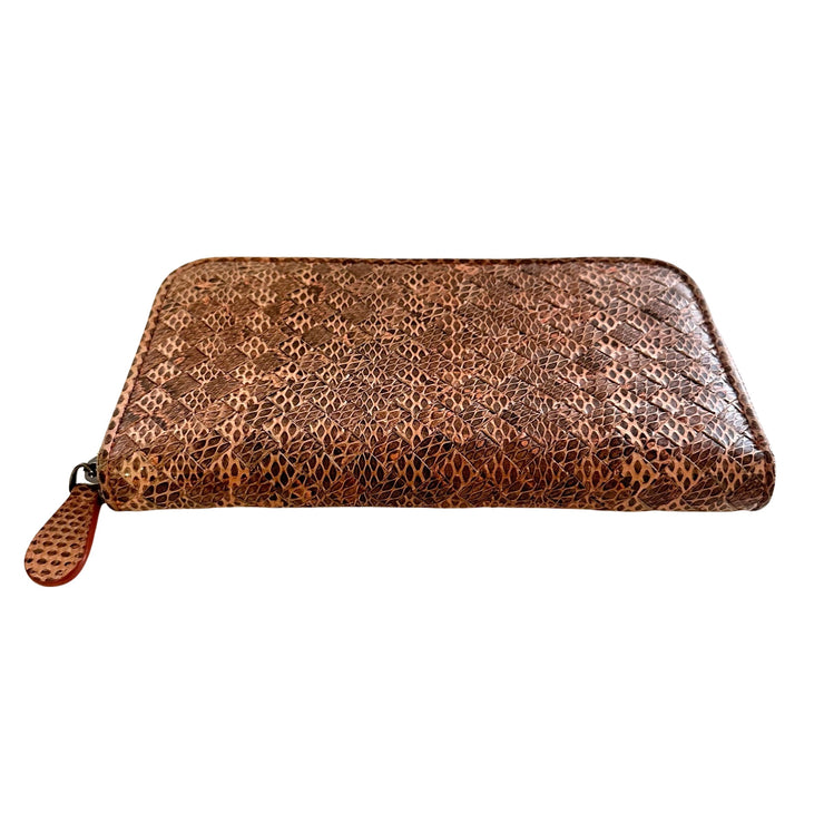 Bottega Veneta - Pink Python Intrecciato Long Zip Wallet