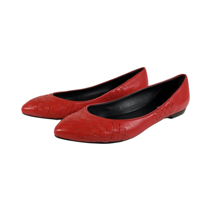 Bottega Veneta - Red Leather Intrecciato Flat