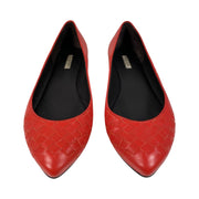 Bottega Veneta - Red Leather Intrecciato Flat