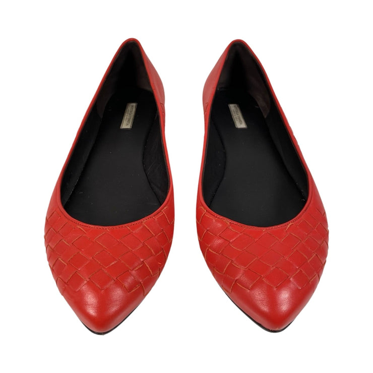 Bottega Veneta - Red Leather Intrecciato Flat