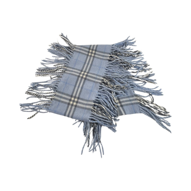Burberry - Light Blue House Check Fringe Lambswool Scarf