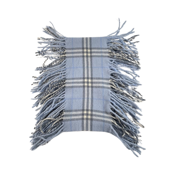 Burberry - Light Blue House Check Fringe Lambswool Scarf