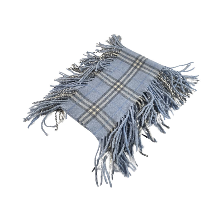 Burberry - Light Blue House Check Fringe Lambswool Scarf