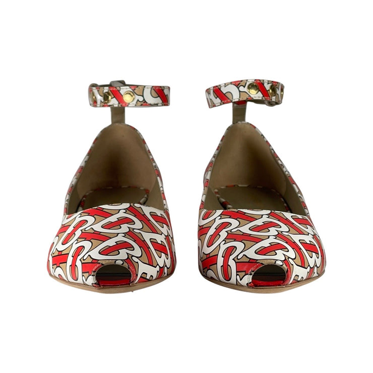 Burberry - Muliti TB Monogram Leather Kitten Heels w/Ankle Strap