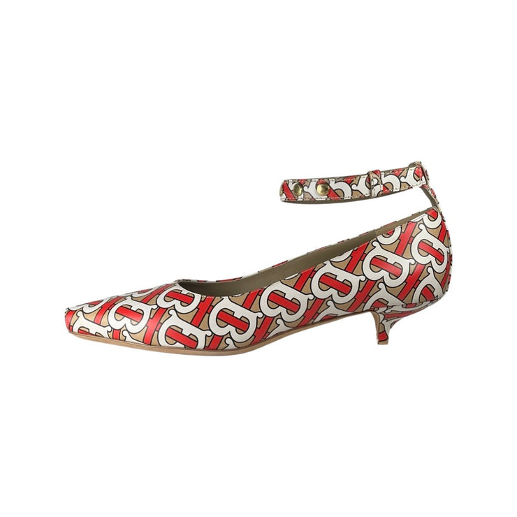 Burberry - Muliti TB Monogram Leather Kitten Heels w/Ankle Strap