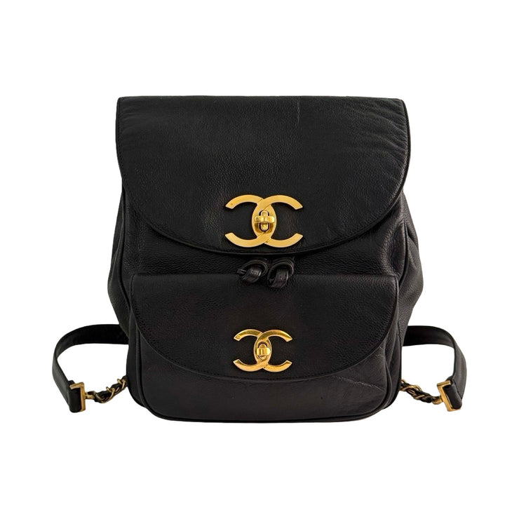 Chanel - Black Caviar Double CC Turn Lock Backpack 1995