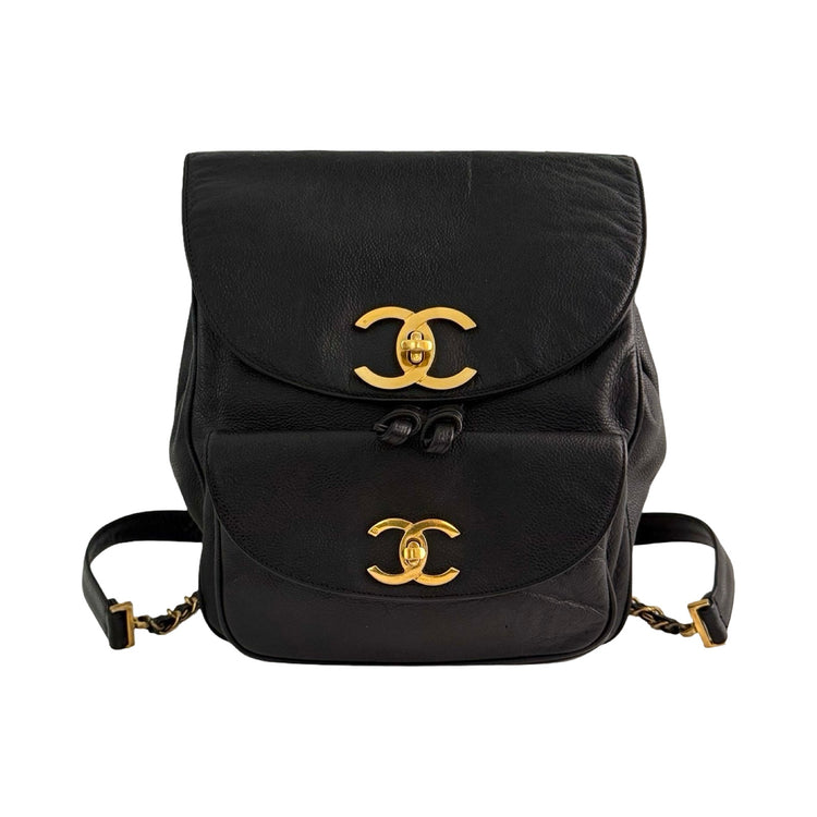 Chanel Black Caviar Double CC Turn Lock Backpack 1995