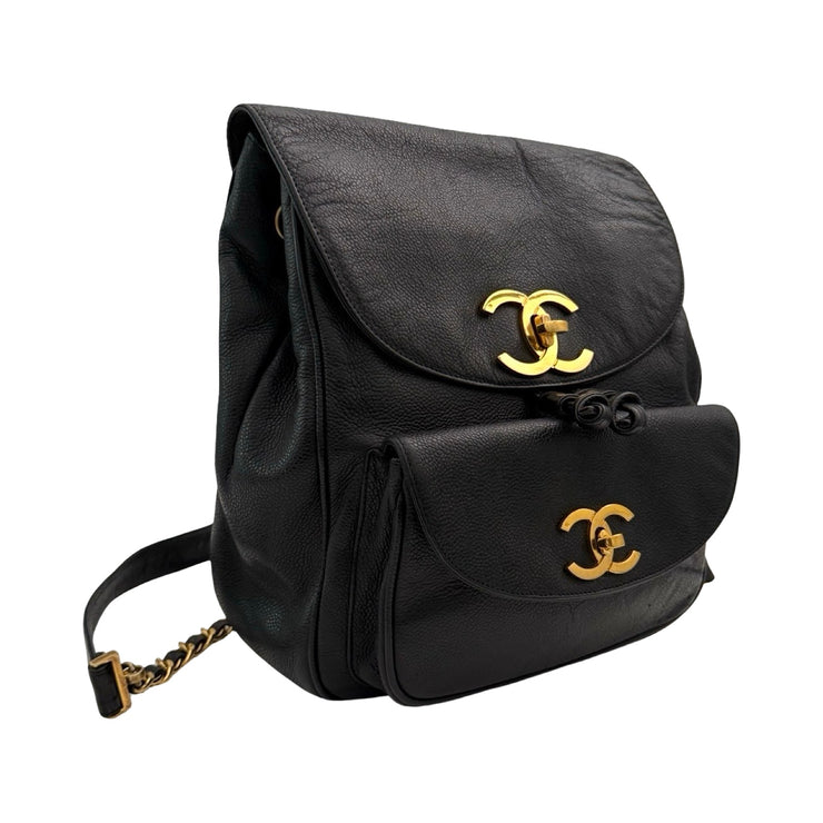 Chanel - Black Caviar Double CC Turn Lock Backpack 1995