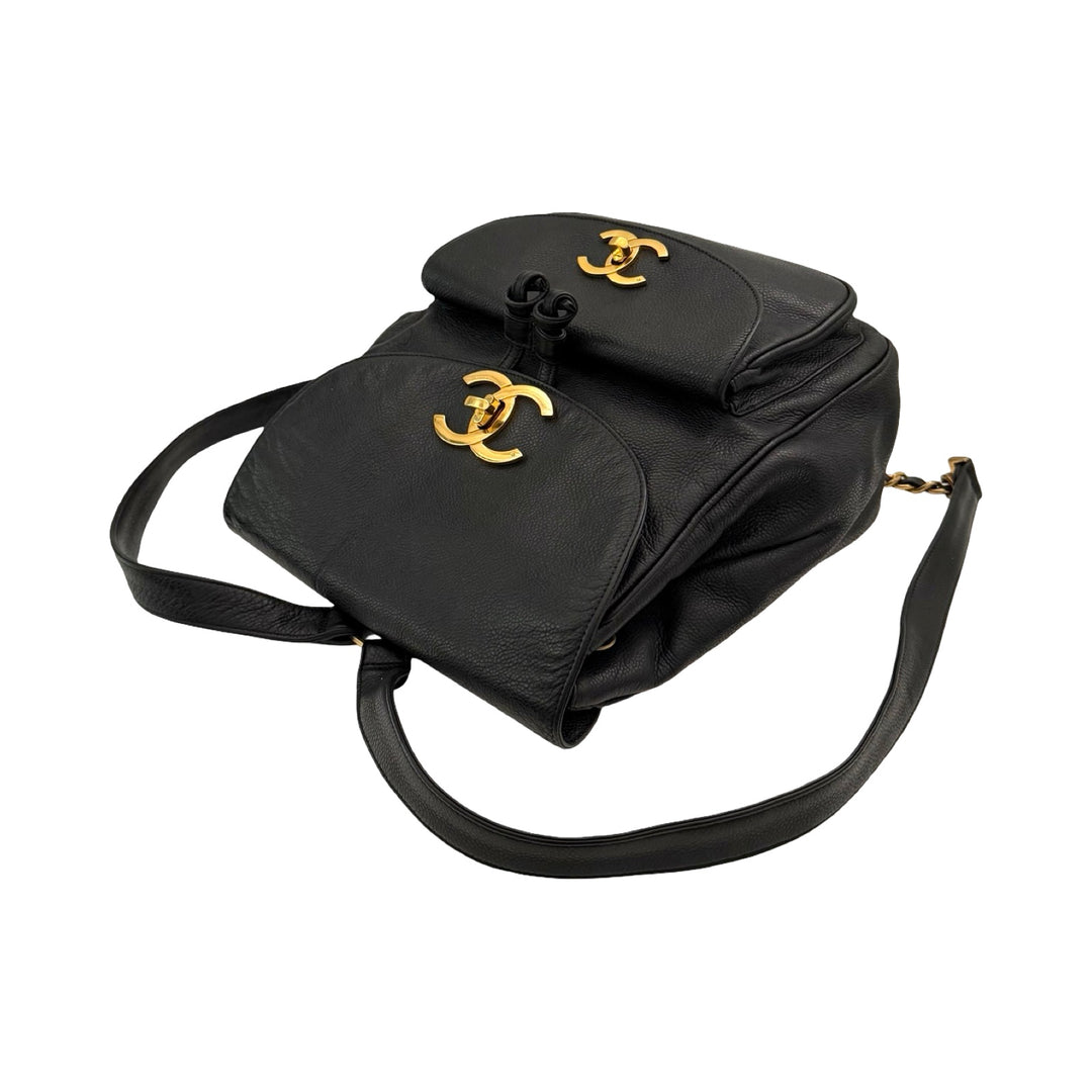 Chanel Black Caviar Double CC Turn Lock Backpack 1995 | FOMO