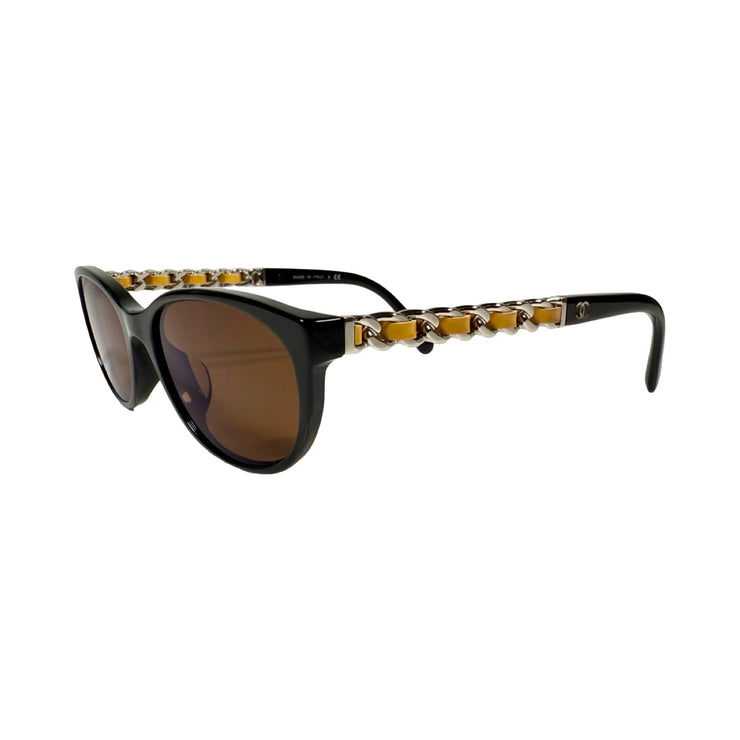 Chanel - Black Coco Canary Yellow Chain Sunglasses