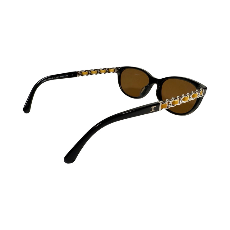 Chanel - Black Coco Canary Yellow Chain Sunglasses