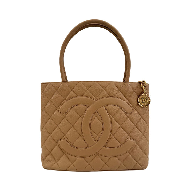 Chanel - CC Beige Quilted Caviar Medallion Tote