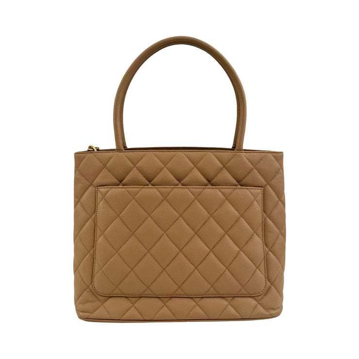 Chanel - CC Beige Quilted Caviar Medallion Tote