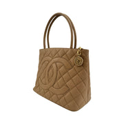 Chanel - CC Beige Quilted Caviar Medallion Tote