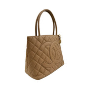 Chanel - CC Beige Quilted Caviar Medallion Tote