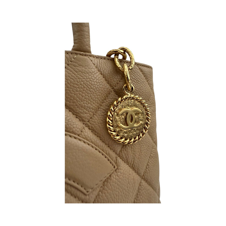 Chanel - CC Beige Quilted Caviar Medallion Tote