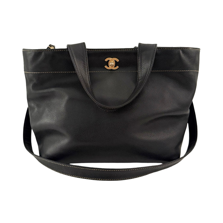 Chanel - CC Black Coco Mark Caviar 2Way Tote