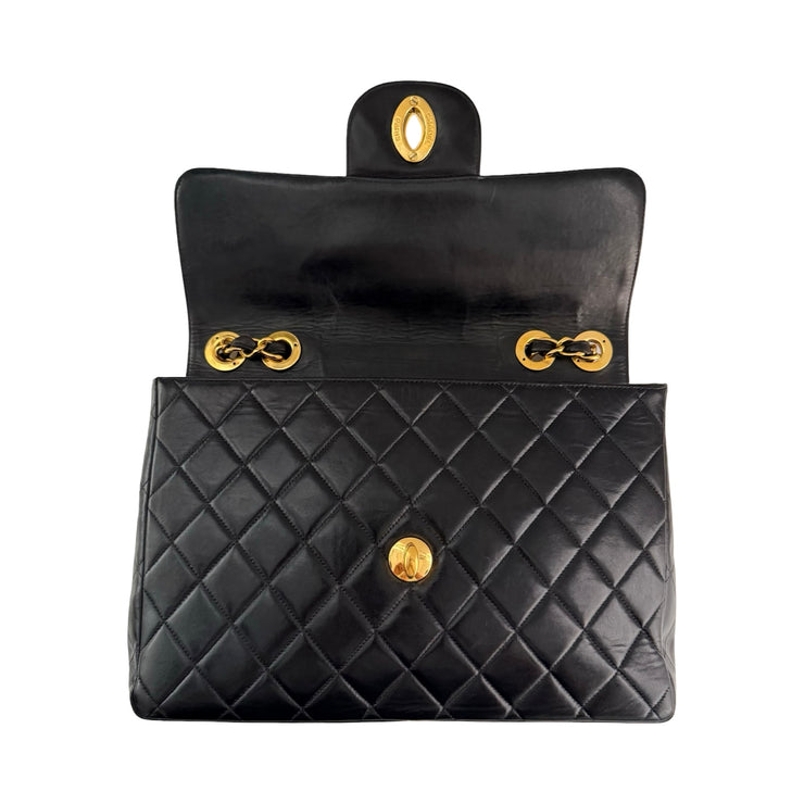 Chanel - CC Black Quilted Lambskin Jumbo Single Flap Turn Lock